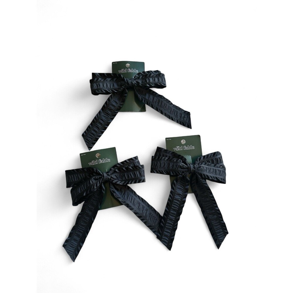 NWT Bundle 3 Wild Fable Women's Textured Hair Bow Barrette Hair Clip Black $24